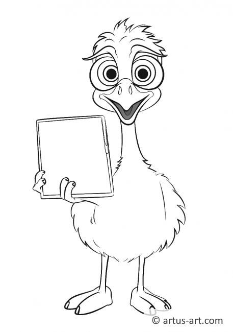 Ostrich Holding a Sign Coloring Page